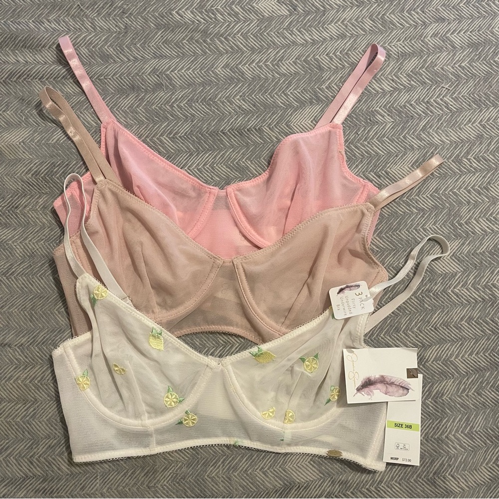 Jessica Simpson Pink, Beige, and White Bra Set